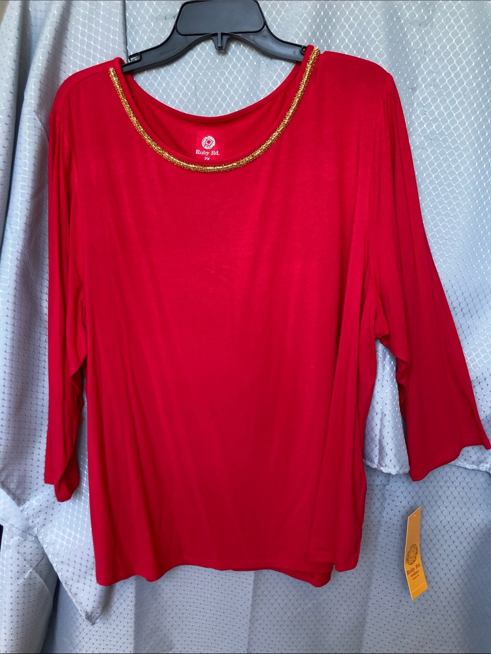 Ruby Rd red top gold beaded embellished neckline 2X - Picture 15 of 17
